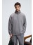 EDISON Erkek Yarım Fermuarlı Kolu Baskılı Dik Yaka Koyu Gri Sweatshirt 1