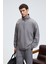 EDISON Erkek Yarım Fermuarlı Kolu Baskılı Dik Yaka Koyu Gri Sweatshirt 3