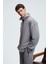 EDISON Erkek Yarım Fermuarlı Kolu Baskılı Dik Yaka Koyu Gri Sweatshirt 4