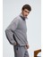 EDISON Erkek Yarım Fermuarlı Kolu Baskılı Dik Yaka Koyu Gri Sweatshirt 5