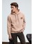 LELAND Erkek Kapüşonlu Kanguru Cepli Önü Baskılı Regular Fit Vizon Sweatshirt 1