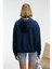 KIKRES Kadın Kapüşonlu Nakış Detaylı Oversize Lacivert Sweatshirt 6