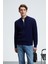 IVAR Erkek Yarım Fermuarlı Dik Yakalı Saç Örgü Desenli Triko Lacivert Kazak 3