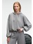 OLVERA Kadın Kapüşonlu Etek Ucu Balon Oversize Gri Sweatshirt 2