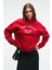 MOREVESSA Kadın Regular Fit Baskı Detaylı Yuvarlak Yakalı Kırmızı Sweatshirt 2