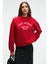 MOREVESSA Kadın Regular Fit Baskı Detaylı Yuvarlak Yakalı Kırmızı Sweatshirt 4