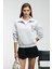 BELLE Kadın Nakış Detaylı Yarım Fermuarlı Dik Yakalı Regular Fit Grimelanj Sweatshirt 3