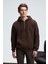 JUSTUS Erkek Kapüşonlu Kanguru Cepli Fermuar Yakalı Kahverengi Sweatshirt 1
