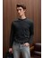 VAREX Erkek Yuvarlak Yaka Basic Slim Fit Triko Antrasit Kazak 3