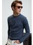 VAREX Erkek Yuvarlak Yaka Basic Slim Fit Triko Mavi Kazak 4