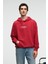 CLAY Erkek %100 Pamuk Kapüşonlu Çıtçıtlı Baskılı Cebi Süs Etiketli Kırmızı Sweatshirt 2