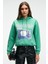 SLOPANE Kadın Rahat Kesim Kapüşonlu Baskılı Yeşil Sweatshirt 1