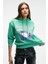 SLOPANE Kadın Rahat Kesim Kapüşonlu Baskılı Yeşil Sweatshirt 2