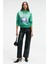 SLOPANE Kadın Rahat Kesim Kapüşonlu Baskılı Yeşil Sweatshirt 4