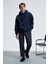 AMOS Erkek Yumuşak Kumaşlı 3 İplik Oversize Kapüşonlu Kanguru Cepli Lacivert Sweatshirt 2