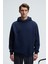 AMOS Erkek Yumuşak Kumaşlı 3 İplik Oversize Kapüşonlu Kanguru Cepli Lacivert Sweatshirt 4