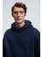 AMOS Erkek Yumuşak Kumaşlı 3 İplik Oversize Kapüşonlu Kanguru Cepli Lacivert Sweatshirt 6