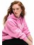 ALIRAYNE Kadın Baskılı Oversize Kapüşonlu Kanguru Cep Pembe Sweatshirt 5