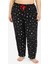 Büyük Beden Pijama Altı Siyah Desenli Yüksek Bel Uzun 1