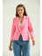 Kadın Blazer Ceket Bel Boy Vatkalı Tek Düğmeli Blazer Pembe - T026 1