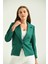 Kadın Blazer Ceket Bel Boy Vatkalı Tek Düğmeli Blazer Yeşil - T026 2