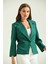 Kadın Blazer Ceket Bel Boy Vatkalı Tek Düğmeli Blazer Yeşil - T026 3