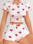 Kadın Beyaz Kırmızı Kalp Desenli Şortlu Gecelik Takım 5023 1