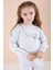 Gri Yazı Nakışlı Şerit Detaylı Şardonlu Kız Çocuk Eşofman Takımı 23238 2