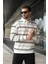 Ekru Çizgili Polo Yaka Erkek Sweatshirt E7172 4