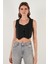 Slim Fit Kalp Yaka Düğmeli Kalın Askılı Crop Yelek Bayan Yelek 5865497 4