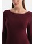 Bordo Modal Kaşmir Kayık Yaka Uzun Kollu Üst 5