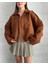 Zr Crop Bomber Taba Süet Oversize Ceket 4