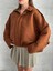 Zr Crop Bomber Taba Süet Oversize Ceket 5