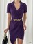 Zincir Detay Gömlek Yaka Mini Krep Elbise Mor 582212 2