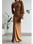 Tek Omuz Açık Detay Ithal Krep Kumaş Maxi Boy Uzun Kol Elbise Vizon 582307 1