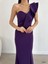 Tek Omuz Scuba Krep Abiye Elbise 581321 Mor 4