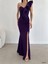 Tek Omuz Scuba Krep Abiye Elbise 581321 Mor 5