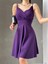 Krep Kumaş Ince Askılı Kloş Elbise 581746 Mor 3