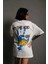 Unisex Bisiklet Yaka Baskılı Oversize T-Shirt - Beyaz 4