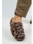 Leda Kadın Peluş Düz Vizon Leopar Terlik 4