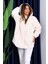 Ekru Kapşonlu Peluş Mont 1