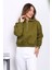 Yağ Yeşili Önü Fermuarlı Üç Iplik Crop Sweat 1