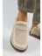 (Ecemi Platform) Kadın Hakiki Deri Kürklü Loafer Platform Bej Terlik 5