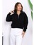 Siyah Önü Fermuarlı Üç Iplik Crop Sweat 1