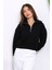 Siyah Önü Fermuarlı Üç Iplik Crop Sweat 3