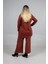 Pamuklu Yün Viskon Büyük Beden Pantolon Hırka Takım Bordo 5