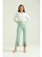 Kadın Pantolon Yan Büzgülü Paça Yırtmaçlı Kumaş Pantolon Mint - T033 1