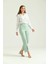 Kadın Pantolon Yan Büzgülü Paça Yırtmaçlı Kumaş Pantolon Mint - T033 2