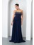 Kadın Lacivert Straplez Taşlı Uzun Tül Abiye Elbise 2