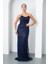 Kadın Lacivert Straplez Boncuklu Uzun Balık Abiye Elbise 1